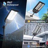 Solar Street Lights Outdoor - 16000 Lumens Solar Parking Lot Lights, LED Wide Angle Lamp with Motion Sensor IP67 Waterproof Commercial Lighting