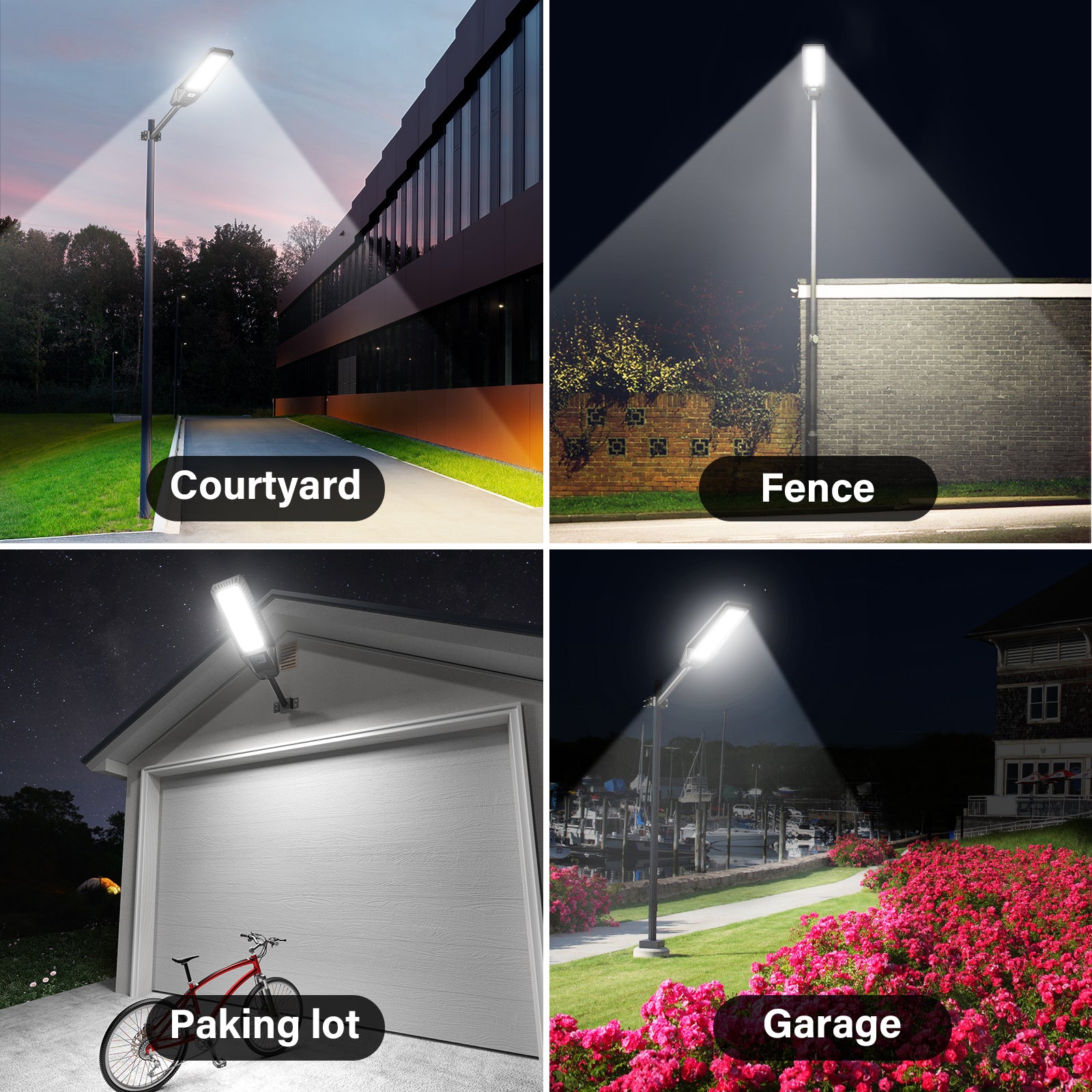 TENKOO 2 Pack TW Solar Street Light, 384 LEDs 8000LM Dusk to Dawn Outdoor Solar Powered Parking Lot Motion Sensor Waterproof IP66 Remote Control for Yard, Garden, Street, Basketball Court