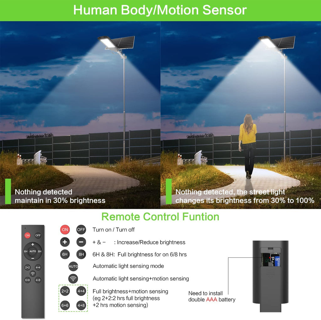 thumbnail image 2 of 8000W Commercial Solar Street Light – Outdoor Dusk To Dawn, Super Bright LED With Remote (IP67) 2 of 6
