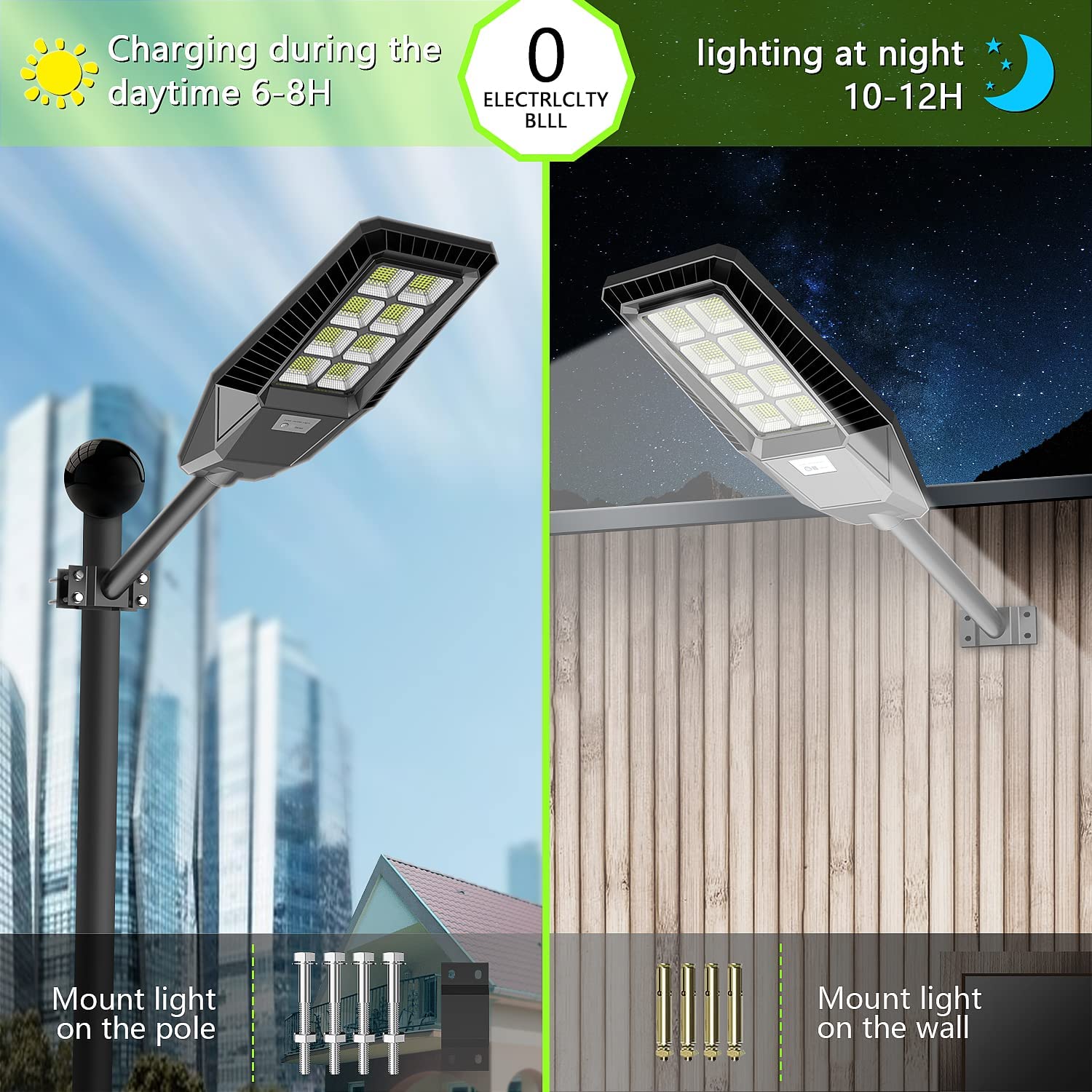 500W LED Solar Street Lights Outdoor， Dusk to Dawn Security Flood Light  with Remote Control ＆ Pole， Wireless， Waterproof， Perfect for Yard， Parking  l 最大の割引 DIY、工具